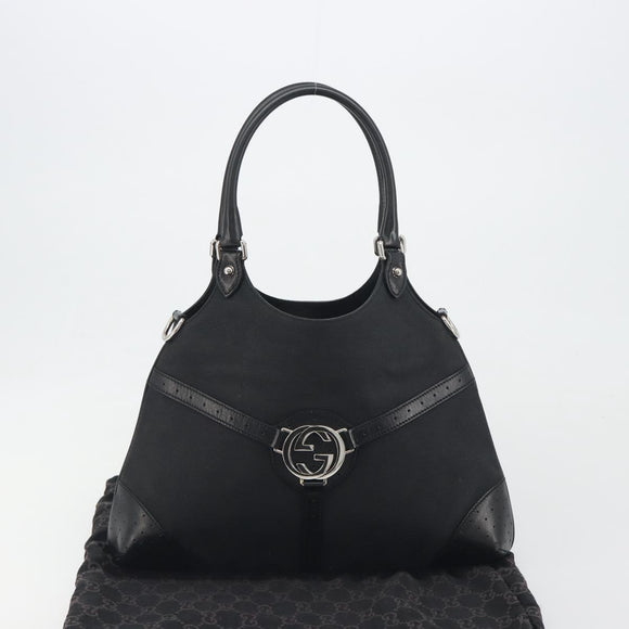 GUCCI Interlocking G Hand Bag Canvas Black Silver Auth 195355V