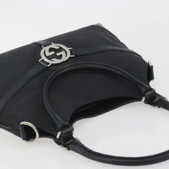 GUCCI Interlocking G Hand Bag Canvas Black Silver Auth 195355V