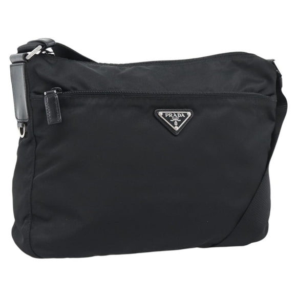 PRADA Shoulder Bag Nylon Black Silver Auth 195363V