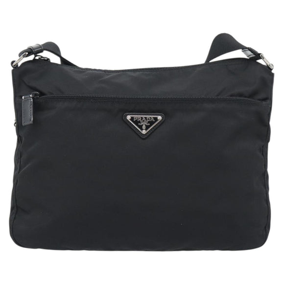 PRADA Shoulder Bag Nylon Black Silver Auth 195363V