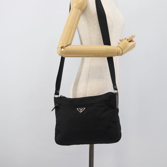 PRADA Shoulder Bag Nylon Black Silver Auth 195363V
