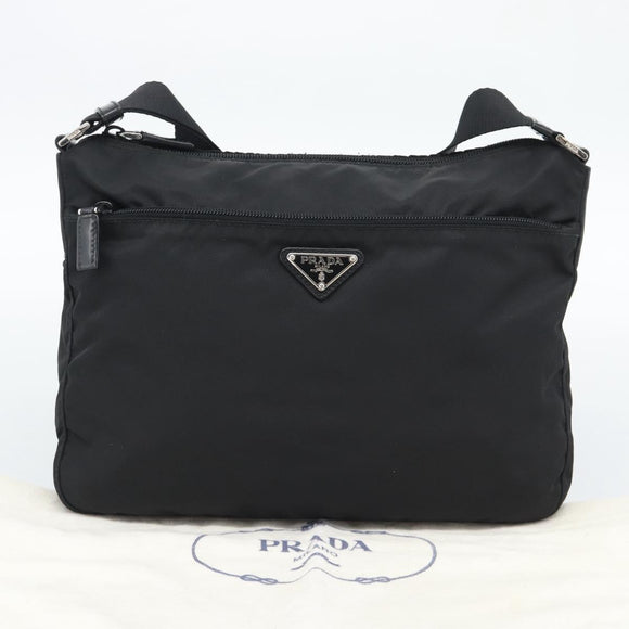 PRADA Shoulder Bag Nylon Black Silver Auth 195363V