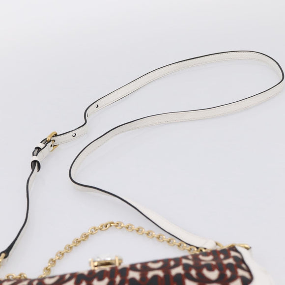 Miu Miu Chain Shoulder Bag Canvas 2way Beige Gold Auth 195364V