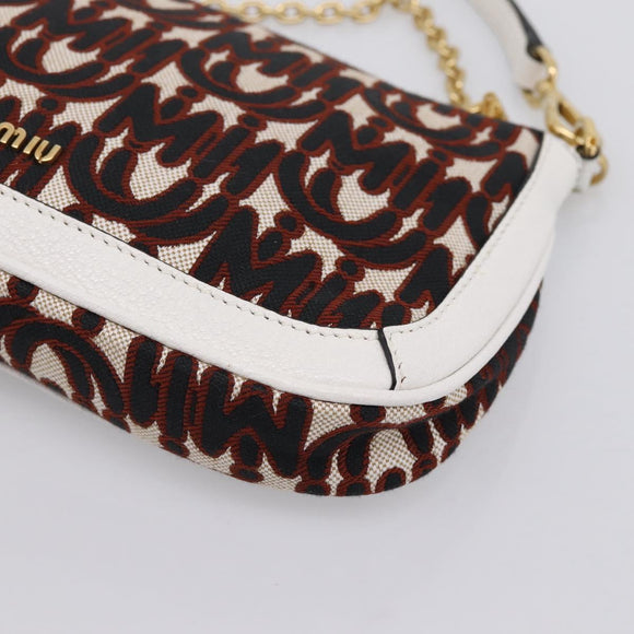 Miu Miu Chain Shoulder Bag Canvas 2way Beige Gold Auth 195364V