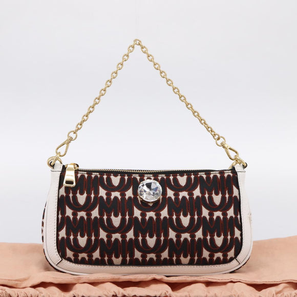 Miu Miu Chain Shoulder Bag Canvas 2way Beige Gold Auth 195364V