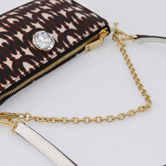 Miu Miu Chain Shoulder Bag Canvas 2way Beige Gold Auth 195364V