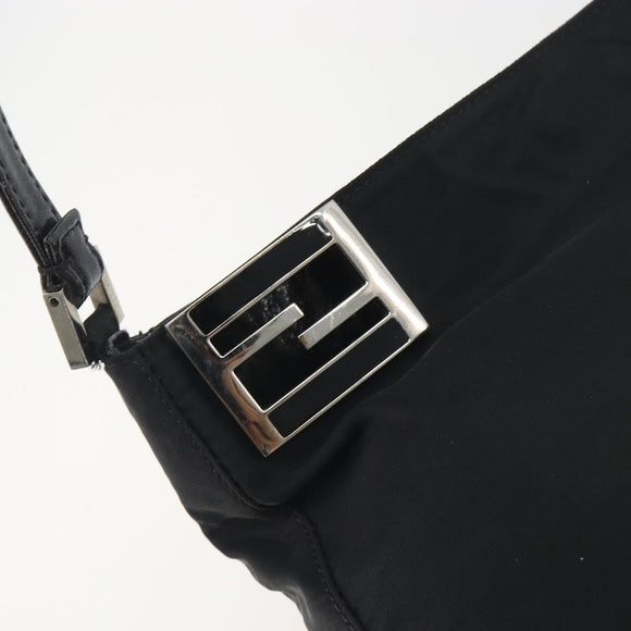 FENDI Shoulder Bag Nylon Black Silver Auth 195365A