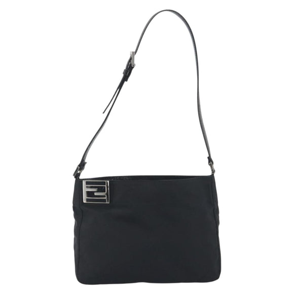 FENDI Shoulder Bag Nylon Black Silver Auth 195365A