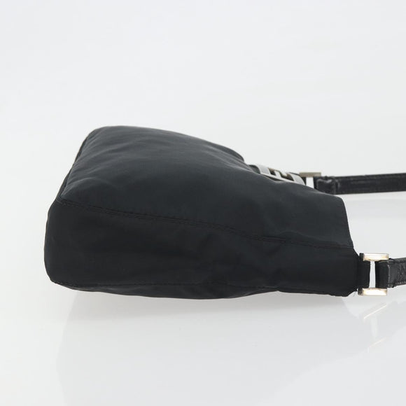 FENDI Shoulder Bag Nylon Black Silver Auth 195365A