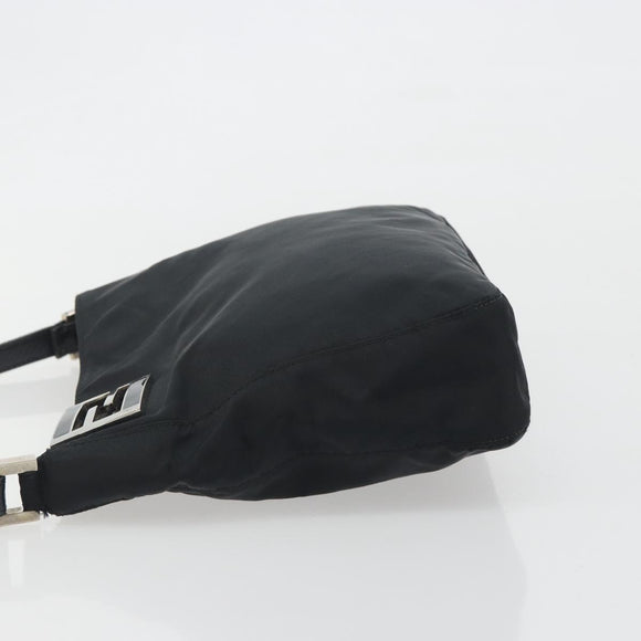 FENDI Shoulder Bag Nylon Black Silver Auth 195365A