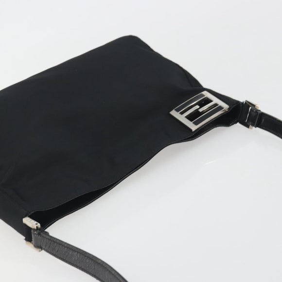 FENDI Shoulder Bag Nylon Black Silver Auth 195365A
