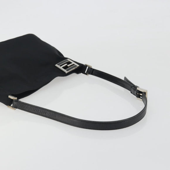 FENDI Shoulder Bag Nylon Black Silver Auth 195365A