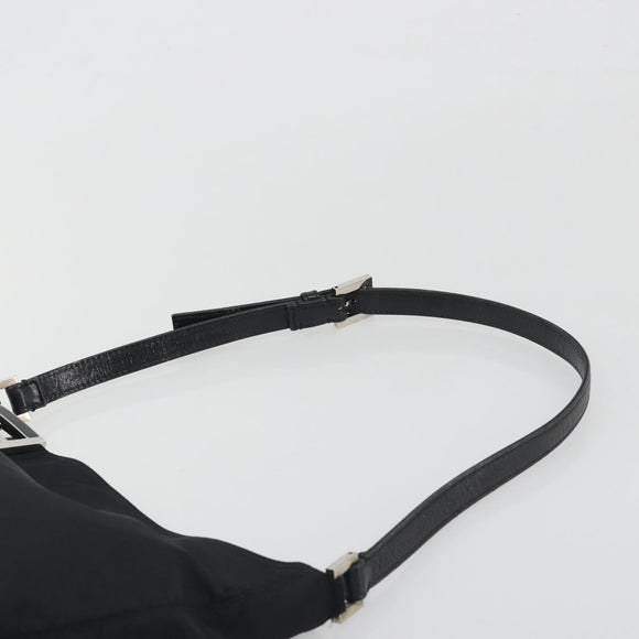FENDI Shoulder Bag Nylon Black Silver Auth 195365A