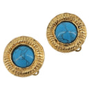 CHANEL Earring Metal Gold Tone Blue CC Auth 195370-1