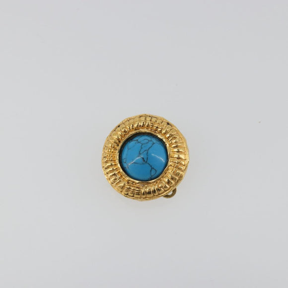 CHANEL Earring Metal Gold Tone Blue CC Auth 195370