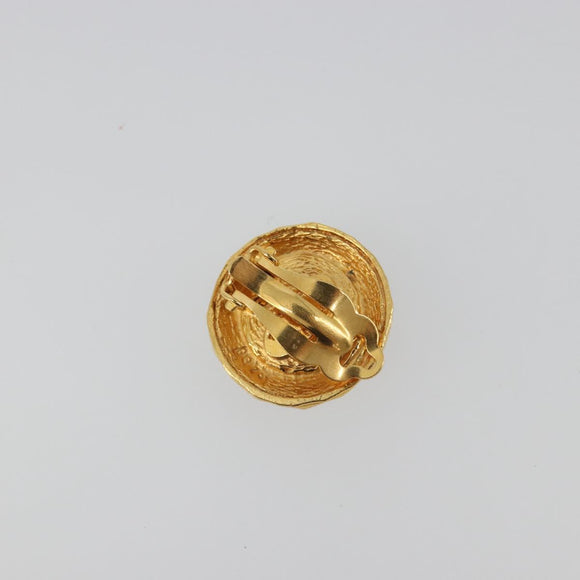 CHANEL Earring Metal Gold Tone Blue CC Auth 195370