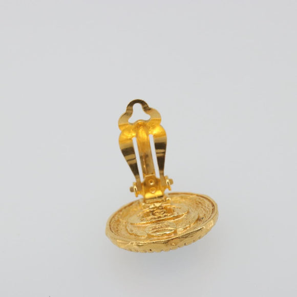 CHANEL Earring Metal Gold Tone Blue CC Auth 195370