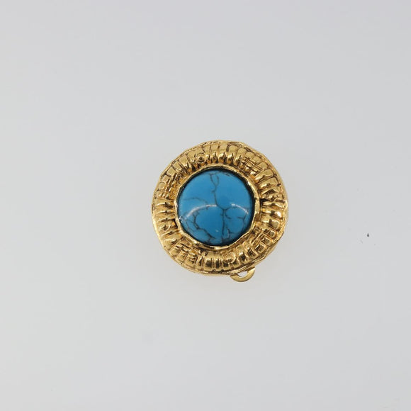 CHANEL Earring Metal Gold Tone Blue CC Auth 195370