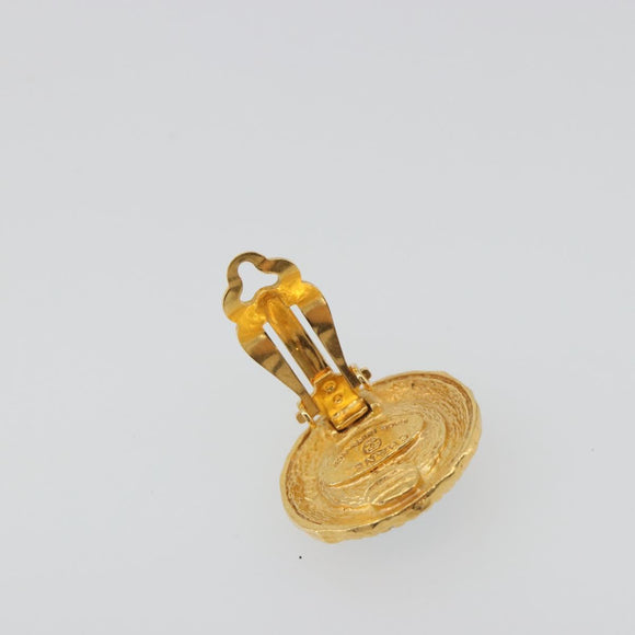 CHANEL Earring Metal Gold Tone Blue CC Auth 195370