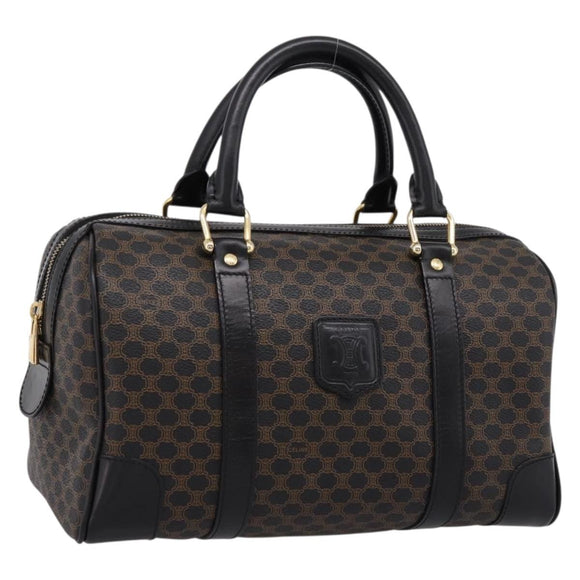 CELINE Macadam Canvas Boston Bag PVC Leather Black Gold Auth 195373V