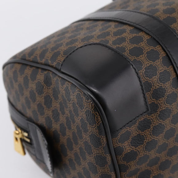 CELINE Macadam Canvas Boston Bag PVC Leather Black Gold Auth 195373V