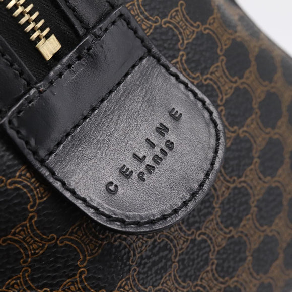 CELINE Macadam Canvas Boston Bag PVC Leather Black Gold Auth 195373V