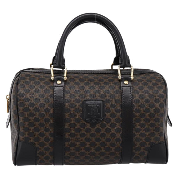 CELINE Macadam Canvas Boston Bag PVC Leather Black Gold Auth 195373V