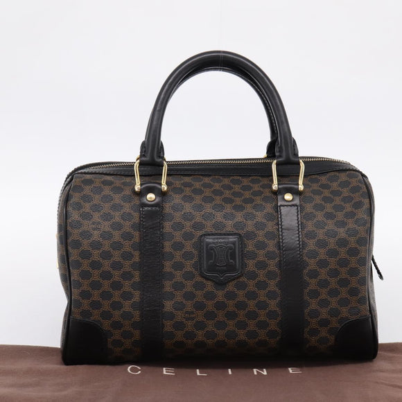 CELINE Macadam Canvas Boston Bag PVC Leather Black Gold Auth 195373V