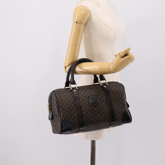 CELINE Macadam Canvas Boston Bag PVC Leather Black Gold Auth 195373V