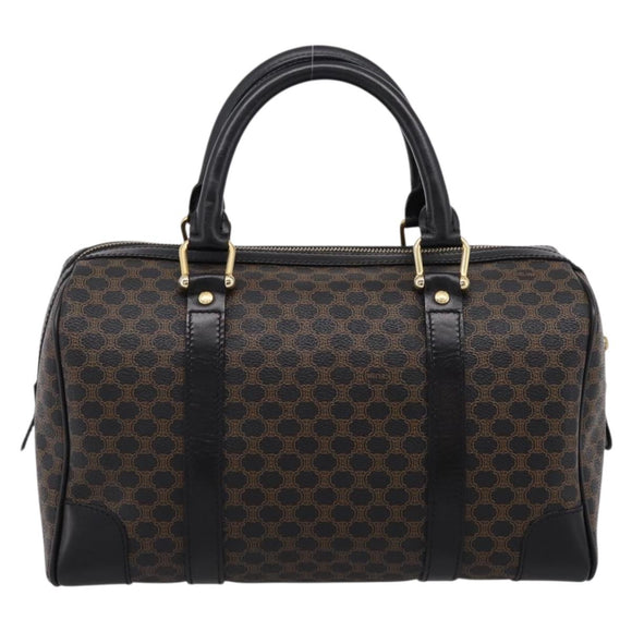 CELINE Macadam Canvas Boston Bag PVC Leather Black Gold Auth 195373V