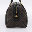 CELINE Macadam Canvas Boston Bag PVC Leather Black Gold Auth 195373V-3
