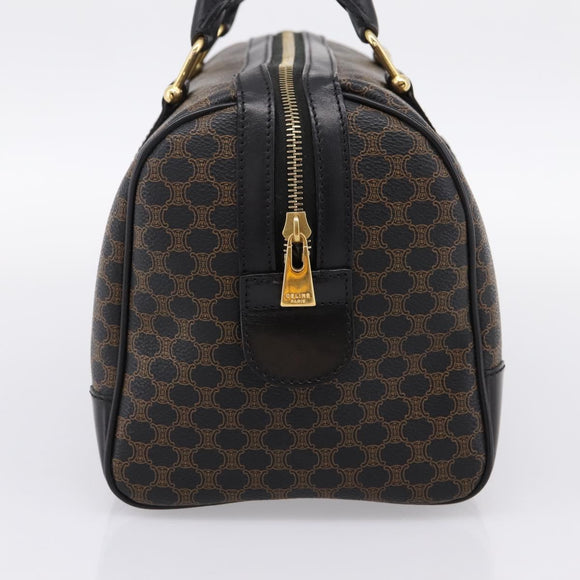 CELINE Macadam Canvas Boston Bag PVC Leather Black Gold Auth 195373V
