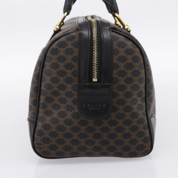 CELINE Macadam Canvas Boston Bag PVC Leather Black Gold Auth 195373V