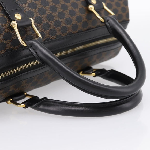 CELINE Macadam Canvas Boston Bag PVC Leather Black Gold Auth 195373V