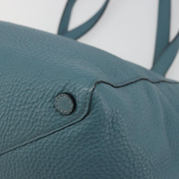 PRADA Tote Bag Leather Light Blue Gold Tone Auth 195376V