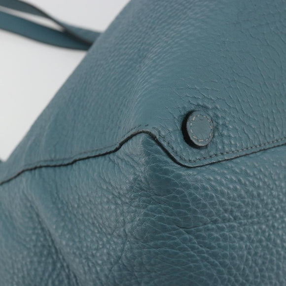 PRADA Tote Bag Leather Light Blue Gold Tone Auth 195376V