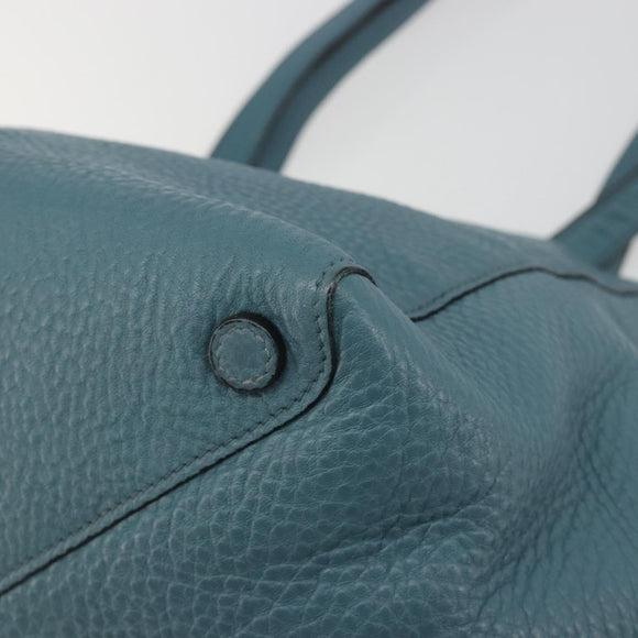 PRADA Tote Bag Leather Light Blue Gold Tone Auth 195376V