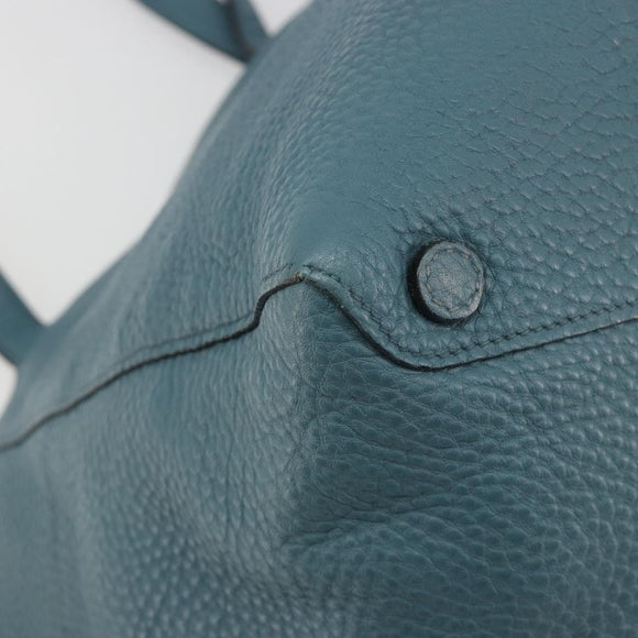 PRADA Tote Bag Leather Light Blue Gold Tone Auth 195376V