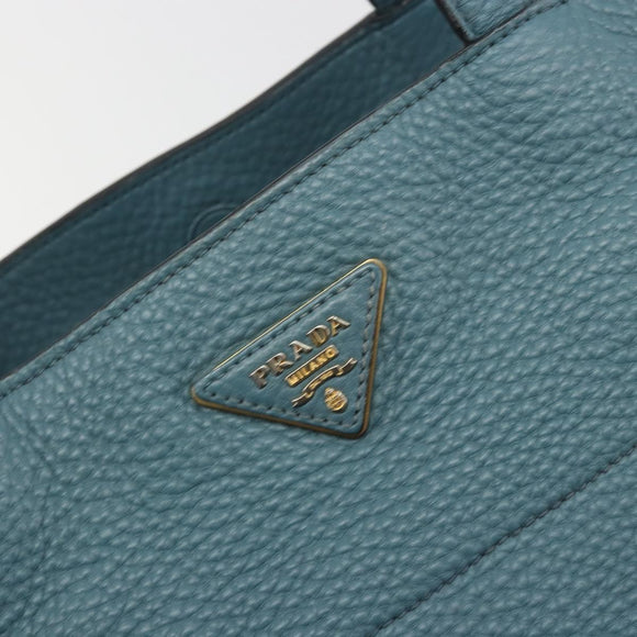 PRADA Tote Bag Leather Light Blue Gold Tone Auth 195376V