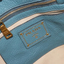 PRADA Tote Bag Leather Light Blue Gold Tone Auth 195376V-18