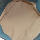 PRADA Tote Bag Leather Light Blue Gold Tone Auth 195376V-10