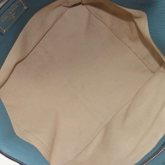 PRADA Tote Bag Leather Light Blue Gold Tone Auth 195376V