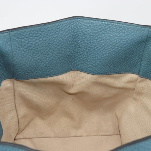 PRADA Tote Bag Leather Light Blue Gold Tone Auth 195376V