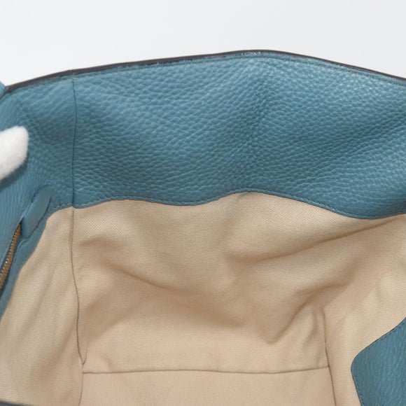 PRADA Tote Bag Leather Light Blue Gold Tone Auth 195376V