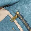 PRADA Tote Bag Leather Light Blue Gold Tone Auth 195376V-21