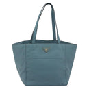 PRADA Tote Bag Leather Light Blue Gold Tone Auth 195376V-13