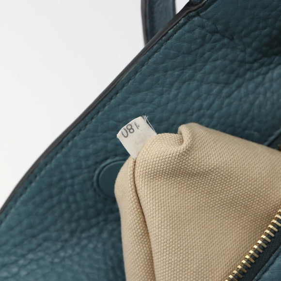 PRADA Tote Bag Leather Light Blue Gold Tone Auth 195376V