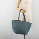 PRADA Tote Bag Leather Light Blue Gold Tone Auth 195376V-24