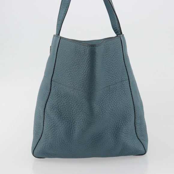 PRADA Tote Bag Leather Light Blue Gold Tone Auth 195376V