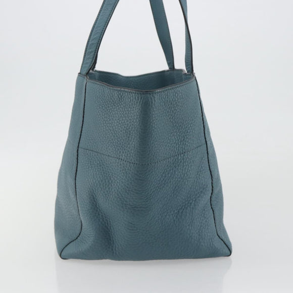 PRADA Tote Bag Leather Light Blue Gold Tone Auth 195376V